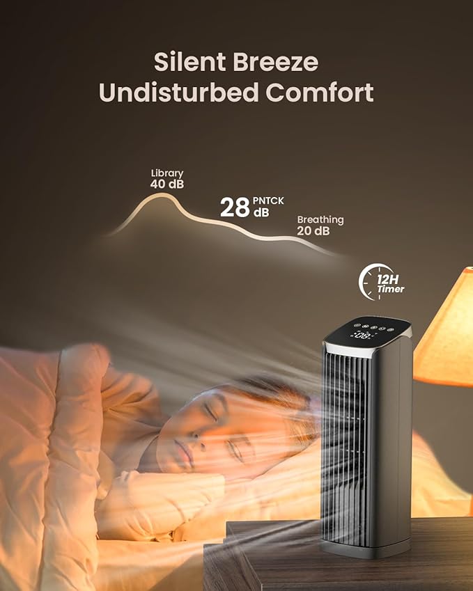 PNTCK Fan for Bedroom, 13" Tower Fan with Remote, 4 Modes 4 Speeds Max 24ft/s, 70° Oscillating Desk Fan, 12H Timer Portable Fans, Cooling Fans for Office, Home