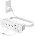 Recessed Power Strip with Retractable USB C Cable,2 PD 20W USB C,Flush Mount Countertop Drawer Outlet, Furniture Hidden Outlet for Side Table,End Table,3 Outlets (White, 6FT-20W USB)