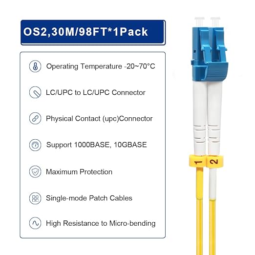 FLYPROFiber- 30M OS2 Fiber Patch Cable LC to LC, Length Options: 0.2m-300m - Image 4