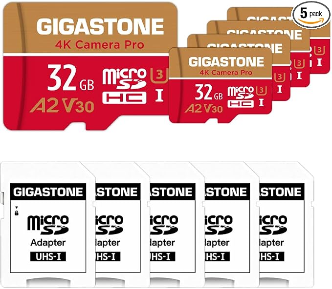 【5-Years Data Recovery】 GIGASTONE 32GB Micro SD Card 5-Pack, 4K Camera Pro by Gigastone