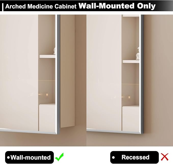 Arched Medicine Cabinets with Mirror,Medicine Cabinet for Bathroom, Arch Medicine Cabinet with Storage,Brushed Nickel Mirror Cabinet,Wall Mounted Only,20x36Inch