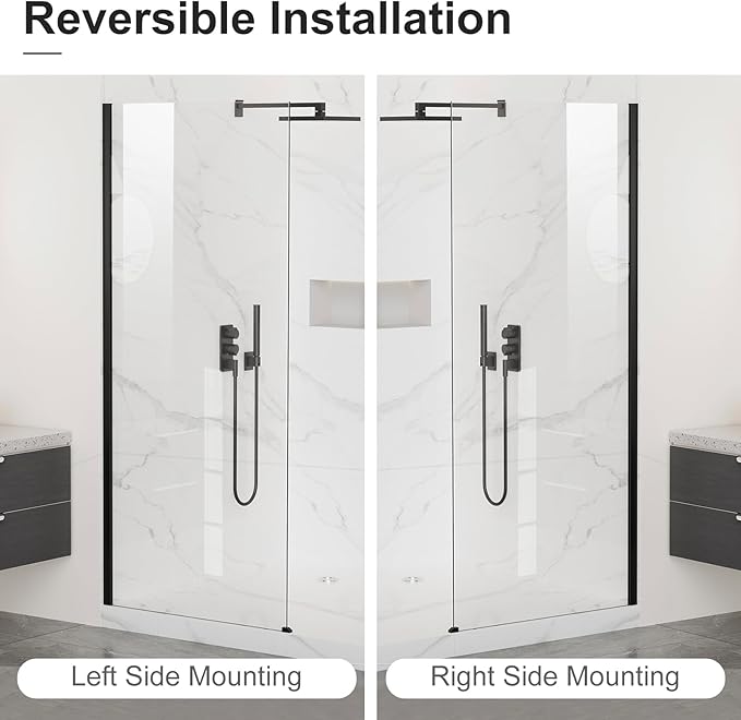 Bathbliss 36" W x 76" H Frameless Shower Glass Panel, 8mm Clear Tempered Glass, Fixed Walk-In Shower Screen, Matte Black Finish, Reversible Installation