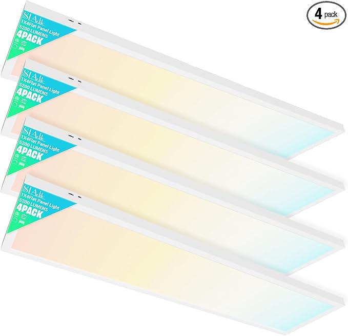 1x4 Led Flat Panel Light, 4-Pack Surface Mount Ceiling Light, 24W/30W/40W, 5200LM Smooth Triac Dimming(10-100%) 5CCT 3000K-6000K, LED Light Fixture for Kitchen Office Garage, White ETL Listed