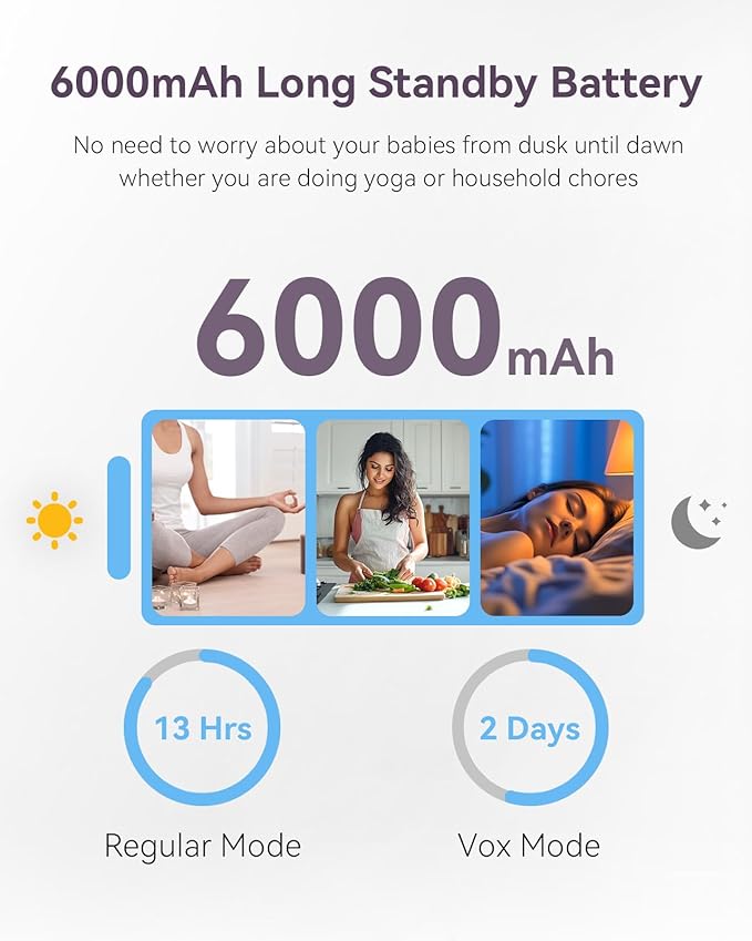 Comfyer 7" HD Split-Screen Baby Monitor with 2 1080P Cameras, 48 Hrs 6000mAh Battery Runs 2 Days in VOX Mode, No WiFi Monitor with a Flexible Bracket, 2 Way Audio, Remote PTZ, Auto Night Vision