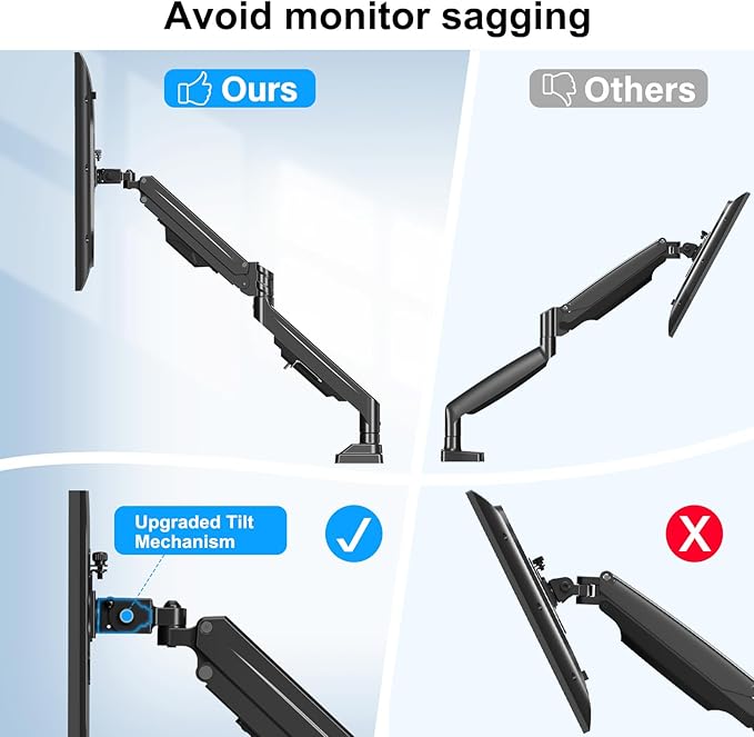 ErgoFocus Dual Monitor Mount for Screens up to 43", Heavy Duty Ultrawide Dual Monitor Arm Holds 2.2-33lbs Each, Premium Gas Spring Adjustable Computer Monitor Stand for 2 Monitors, VESA Desk Mount