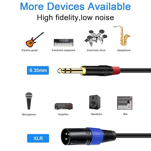 Jozzai 2Pack 6.35mm Dual TRS to XLR Male Cable for Microphone, Mixer, Amplifier, 1.5 FT, 1/4 TRS to XLR Audio Cable, Y Splitter Patch Cord, 3-Pinxlr to Dual 1/4 Male Converter Adapter Cable