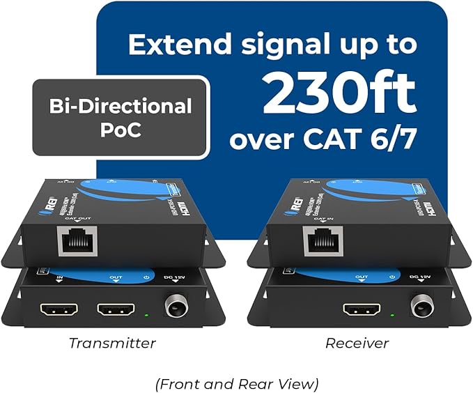 OREI 4K HDMI Extender Balun UltraHD 4K @ 60Hz 4:4:4 Over Single CAT6/7 Cable with HDR & IR Control-Ethernet Up to 165 ft- Power Over Cable (UHD-IPC165-K)