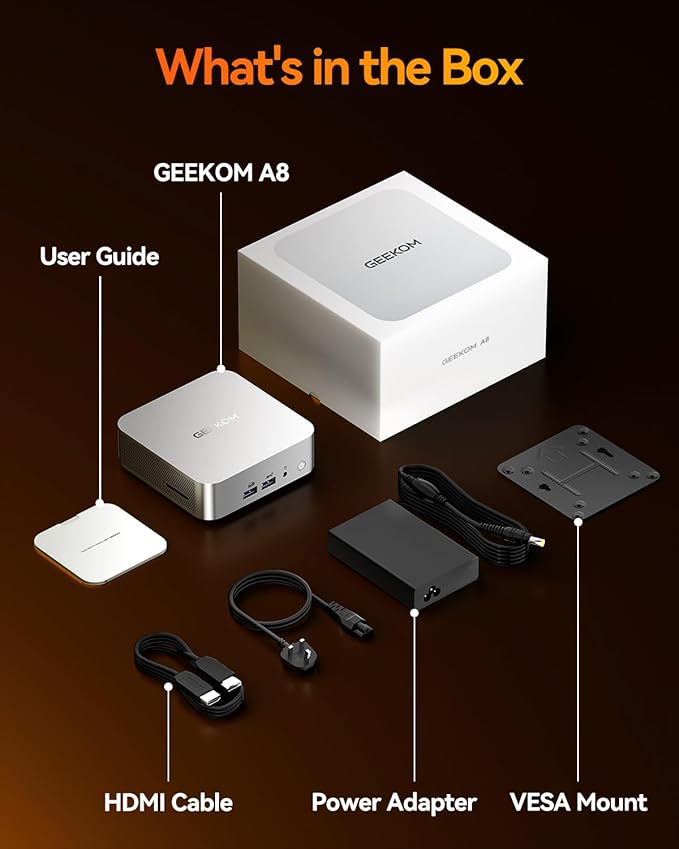 GEEKOM A8 Mini PC with AMD Ryzen 7 8845HS, 3-Year Coverage, 32GB DDR5 RAM 1TB PCIe 4.0 NVMe SSD, Windows 11 Pro Mini Desktop Computers, AMD Ryzen AI/Radeon 780M/WiFi 6E/USB4/8K/SD Slot