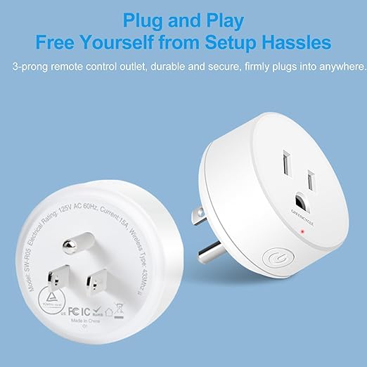 Remote Control Outlet,Greencycle Remote Light Switch and 4 Plugs,Wireless Light Switch,500ft Range,No Wiring Needed,15A/1500W for Household Appliances,FCC Certified,White