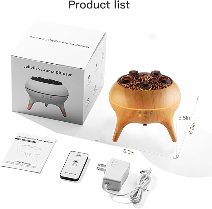 Essential Oil Diffuser 250ML,Jellyfish Diffuser Air Humidifiers Sound Pickup Ultrasonic Aromatherapy Diffuser Remote Control 7 Color Lights for Home Bedroom Office Hotel(Wood Color)