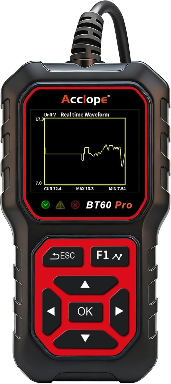 Acclope BT60 Pro Car Battery Tester with Cloud Printing,100-3000 CCA, Digital Analyzer for 6V/12V/24V Batteries, AGM Lithium Gel Battery Checker, Automotive Alternator System