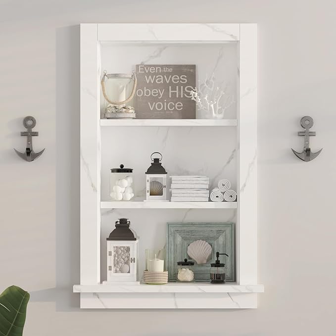 Recessed Medicine Cabinet,14x24 Bathroom Cabinet with Storage,3-Tier in Wall Shower Niche,Bathroom Niche for Shower Wall for Home,Wall Niches Insert for Drywall,Imitation White Marble