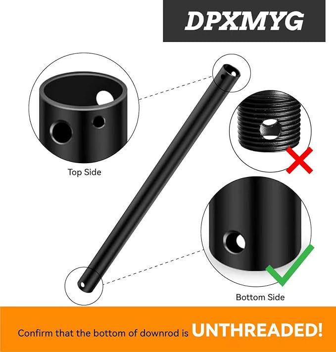 DPXMYG 60 inch Ceiling Fan Downrod with Extension Cord, 5 FT Black Downrod for Ceiling Fan, 1 inch Outside Diameter, Ceiling Fan Boom Suitable for a Wide Range of Fans (Black, Not Threaded)
