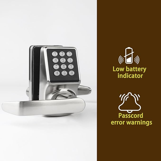 Cielsa Dawn Electronic Door Lock with Door Handle,Keypad Door Lock with Handle,Smart Locks for Front Door Keyless Entry Digital Knob with Code-Fob-Key(Brushed Nickel,1pack)
