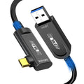 GeoHN.G USB A to USB C Fiber Optic Extension Cable 10M/33FT, Right Angle USB 3.2 10Gbps Long Distance Active Optical USB C Cable for VR/AR, Quest2, Webcam, Camera, Mini PC and More