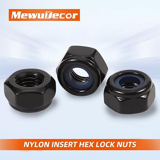 MewuDecor 1/4-20 Nylon Insert Hex Lock Nuts Locknuts, 304 Stainless Steel 18-8, Black Oxide, 50 PCS