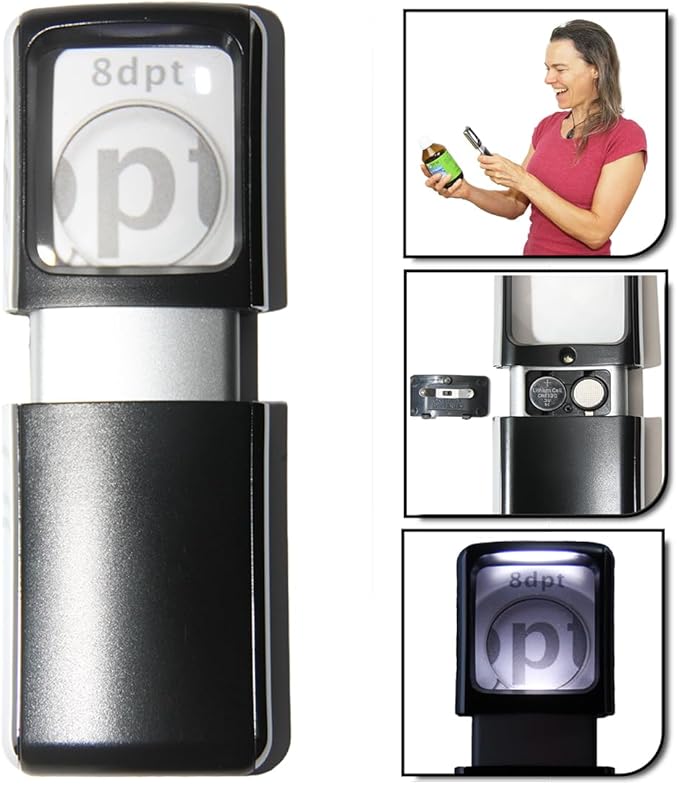 Small-Magnifying-Glass with LED-Light 3X Lighted-Pocket EasY Magnifier -Hand Held Lighted Magnify Glasses for Close Work Reading Books Pill Bottles; Mini Lens for Visually Impaired A Low Vision Aid