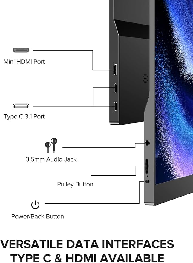 EVICIV Portable Monitor Touchscreen 15.6”, 125% sRGB 1080P IPS 10-Point Touch Screen Monitor, VESA & Case, HDMI USB C, Ultra-Thin Travel Second Screen for Laptop, Computer, Game Consoles