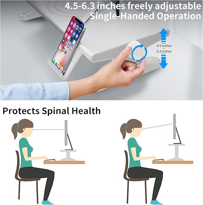 NIFBANG Computer Monitor Stand Riser for Desk,4.5-6.3 Inches Freely Height Adjustable with Cellphone Holder,Multi-Purpose Desktop Organizer Monitor Stands Riser for Computer,Laptop,Printer,TV (White)