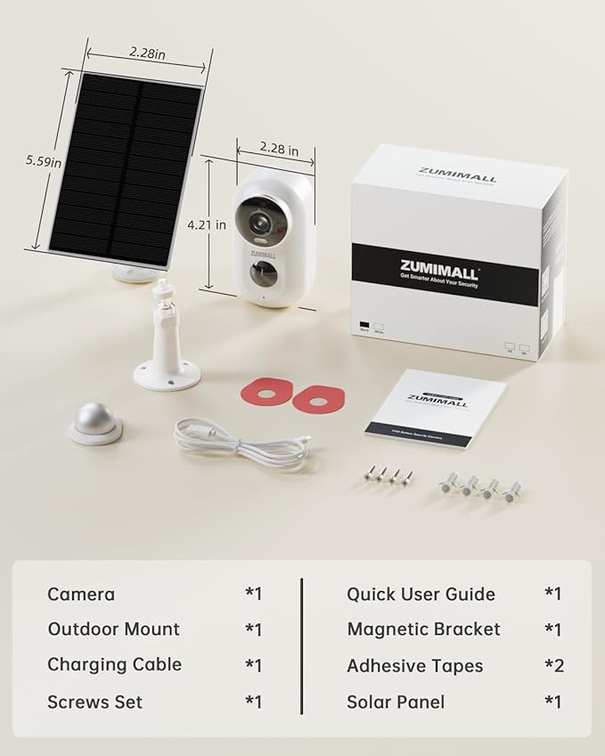 ZUMIMALL Solar Security Cameras Wireless Outdoor, 2K Outdoor Camera Wireless Solar Powered, 2.4G WiFi Battery Camera, 3MP Color Night Vision, Magnetic Mount,Siren,PIR/AI Analyse, IP66, Cloud, Alexa