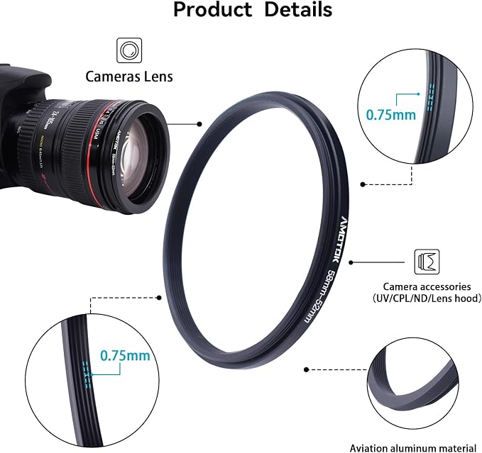 58mm Lens to 52mm Camera Filters Ring Compatible All 58mm Camera Lenses to 52mm - Image 3