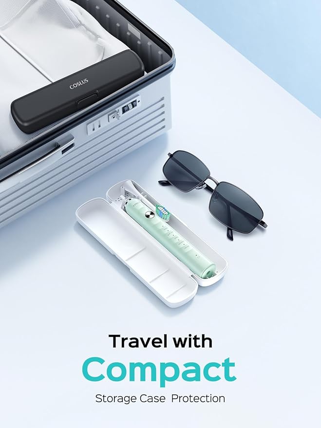 COSLUS Sonic Electric Toothbrush for Kids & Adults: 47000 VPM for Deep Cleaning & Whitening with Travel Case - 5 Modes for Sensitive Teeth & Braces, Wireless Charging, 6 Brush Heads, Green (1PC)