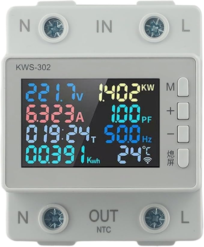 Noteflora LCD Digital Energy Meter With Voltage And Current Monitor, AC170-300V Power Voltmeter For Rail Mount, Compatible With KWS-302WF White(KWS-302)