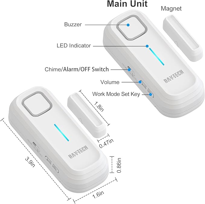 DAYTECH Fridge Door Alarm When Left Open with Delay 1/2/3/4 mins Adjustable 0 to 120 dB Freezer Alarm Reminder Refrigerator Door Alarm for Home Garage Basement Business 6 Sets White