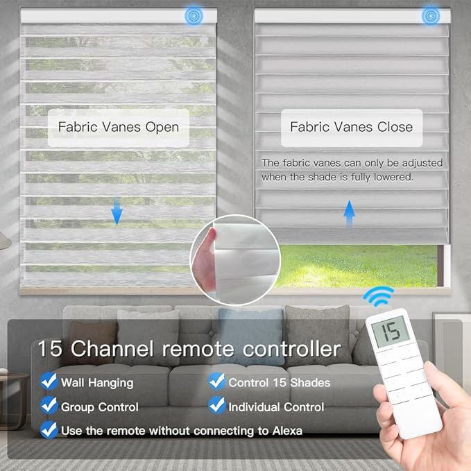 Tokblind Motorized Sheer Shade with Remote Control, Light Filtering Electric Roller Blinds Compatible with Alexa via Hub, Rechargeable Smart Window Shade Custom Size (Light Filtering Silver)