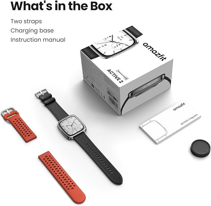 Amazfit Active 2 Premium Smart Watch Fitness Tracker (Square) for Android & iPhone, 10 Day Battery, Water Resistant, GPS Maps, Heart & Sleep Monitor, HYROX Mode, Sapphire Glass, Leather + Sport Strap