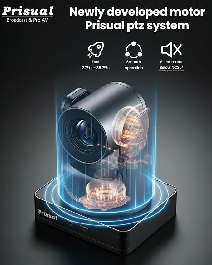 Prisual NDI 6.1.1 PTZ Camera, Ai Auto-Tracking, 20x Optical Zoom LAN USB3.0 PoE HDMI PTZ Camera for Church Services Worship Education Live Events(Official NDI Certified) PT20X-UL-N