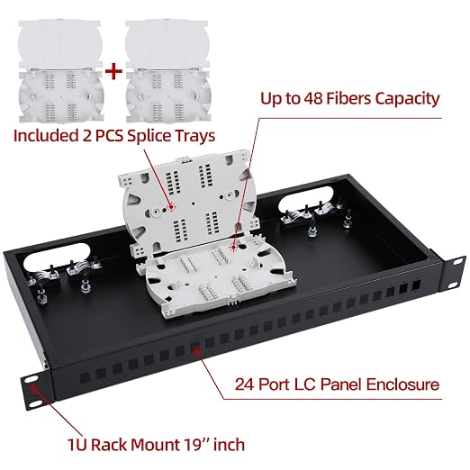 19" Rack Mount Enclosure Fiber Optic Box Fits Racks Cabinet 1U LGX Loaded Patch - Image 2