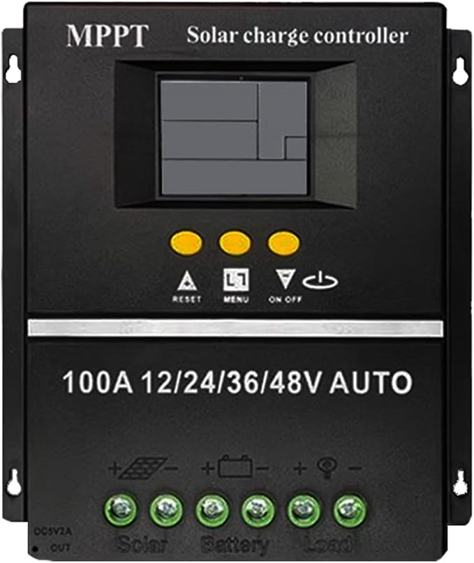 Saooer 100A MPPT Solar Charge Controller, 12/24/36/48V, LCD Display, Dual USB, Black
