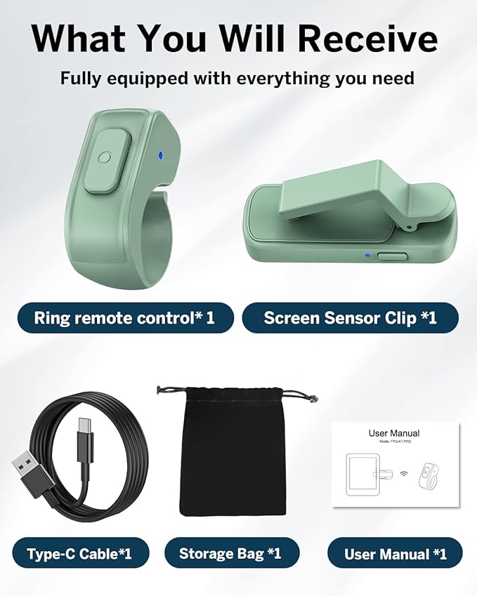 DATAFY Page Turner Ring for Kindle, Remote Control Paperwhite Oasis Scribe Kobo eReaders, Page Turner Clicker for Kindle iPhone ipad Tablets with Camera Video Record & Shutter Selfie Matcha Green