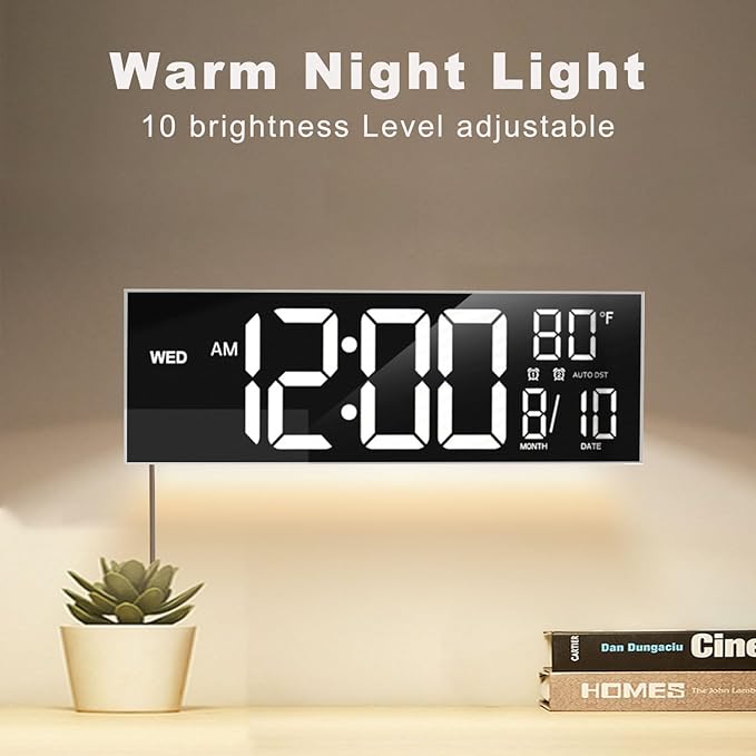 JALL 16" Large Digital Wall Mount Clock, Count Down Timer, Alarm, Big LED, 8 RGB Color, DST, Temperature for Living Room Classroom Desk, Xmas, Birthday Gift for Senior Mom Dad (White Shell, 16 inches)