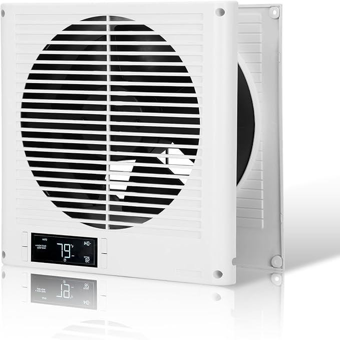 Qnemaei 8" Through Wall Fan 305 CFM, Room to Room Air Transfer Fan, Reversible Airflow Design, Programmable Timer, Quietly Circulating Air for Home, Office, Closet, Laundry Room & More