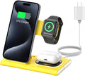 3 in 1 Charging Station for iPhone 17 - Wireless Charger for Apple Products for iPhone 17 16 15 14 13 12 11 Pro Max - Foldable Wireless Charging Station Dock Stand for iWatch Series & AirPods(Yellow)