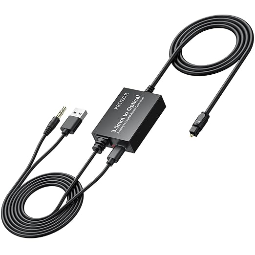 PROZOR 3.5mm to SPDIF Converter Analog to Digital Audio Cable ADC Adapter for Enhanced Sound Toslink Optical Output 3.5mm to Optical Cable for Gaming Consoles Computers and Projectors etc
