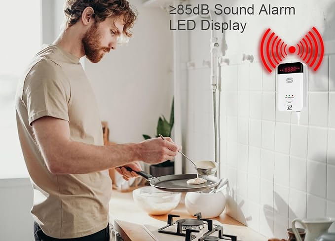MODUN D Gas Detector for Home, Natural Gas|LPG|Coal Gas Leak Detector Alarm, Methane Propane Detector Butane Combustible Gas Alarm for Kitchen Garage RV, Plug-in Sensor Gas Monitor with LED Display