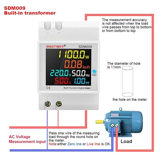 6IN1 Single Phase Energy Meter Din Rail Electricity Usage Monitor AC 40-300V 100A Voltmeter Ammeter Watt Kwh Frequency Power Meter Built-in CT 110V