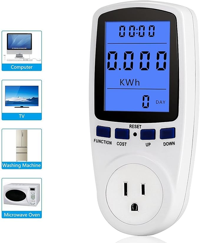 LED Watt Power Meter Plug, Home Electricity Usage Monitor with Powe Energy Voltage Cost for Monitor High Cost Appliance, Socket Power Meter with Reset Button