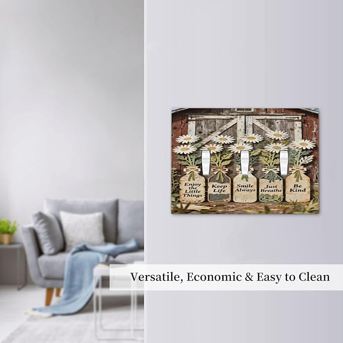 Bvtewkhz Rustic Daisy Barn Door Flowers 3 Gang Triple Toggle Decorative Light Switch Covers Electrical Faceplate Switch Plates for Bathroom Kitchen Home