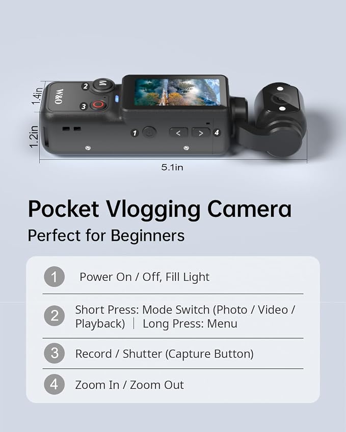Vlogging Camera with 180° Rotating Lens, Pocket Camera with Audio & Video - Image 8