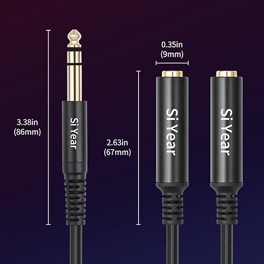 SiYear 1/4" Splitter Cable, 6.35mm TRS to Dual 1/4 inch Female Stereo Y Headphone Splitter Cable for Studio,DJ,Amplifier,Karaoke, Live Sound Systems etc(30cm /2PACK)