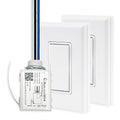 RunLessWire 3-Way Battery-Free DIY Wireless Light Switch Kit 150ft RF Range Self-Powered by Kinetic Energy for Hallways & Stairways: 2 Remote Switches Control 1 5A On/Off Receiver – White
