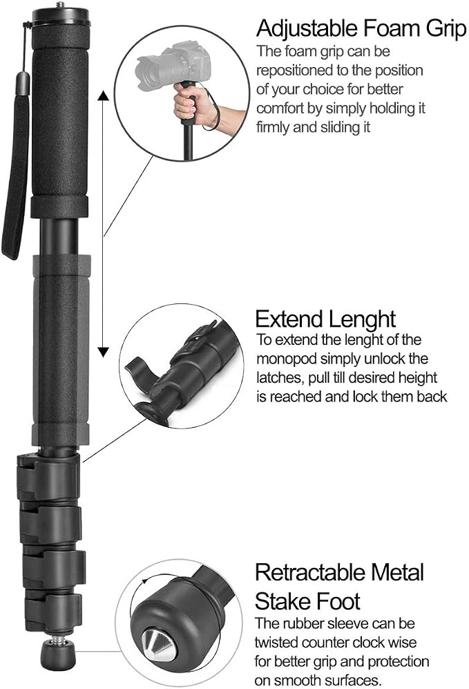 Acuvar Monopod with Integrated Safety Strap and 4 Section Extending Pole - Image 3
