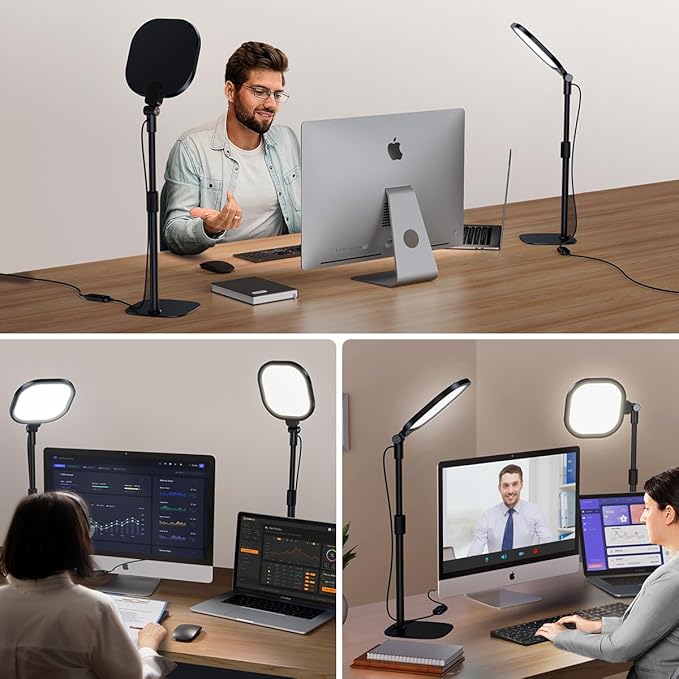 LitONES 2Pcs Desktop Video Conference Lighting for Zoom Meeting, Computer, Laptop, Work from Home with Nature Soft Light, Adjustable Brightness & Color Temp and Flexible Stand & Versatile Phone Holder