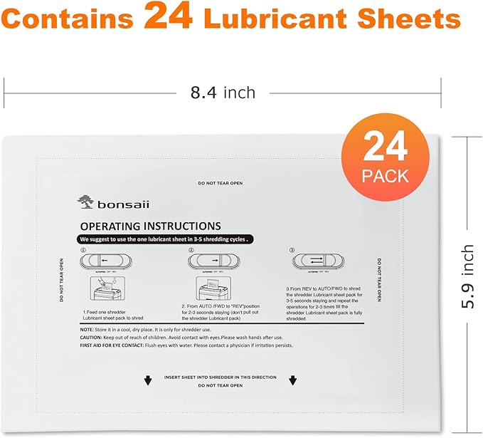 Bonsaii Paper Shredder Lubricant Sheets, 24-Pack (8.4 x 5.9 inch/Piece)