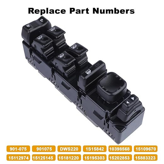 Driver Side Master Power Window Switch For Chevy Avalanche Silverado Suburban Tahoe GMC Sierra Yukon XL 1500 2500 3500 HD Classic Cadillac Escalade ESV EXT 2003 2004 2005 2006 2007 OE DWS-220 15883323
