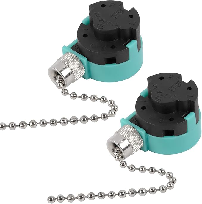 ZE-268S6 Ceiling Fan Switch 3 Speed 4 Wire Pull Chain Switch Control Switch Compatible with Hunter Ceiling Fans, Wall Lamps, Cabinet Light (2 Pack, Nickel)